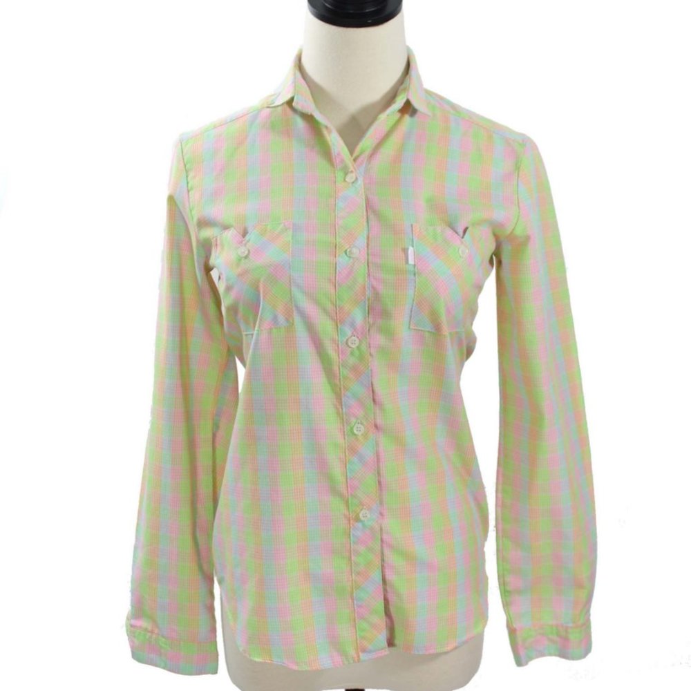 Vintage 1980s Levi's Pastel Neon Plaid Button Down